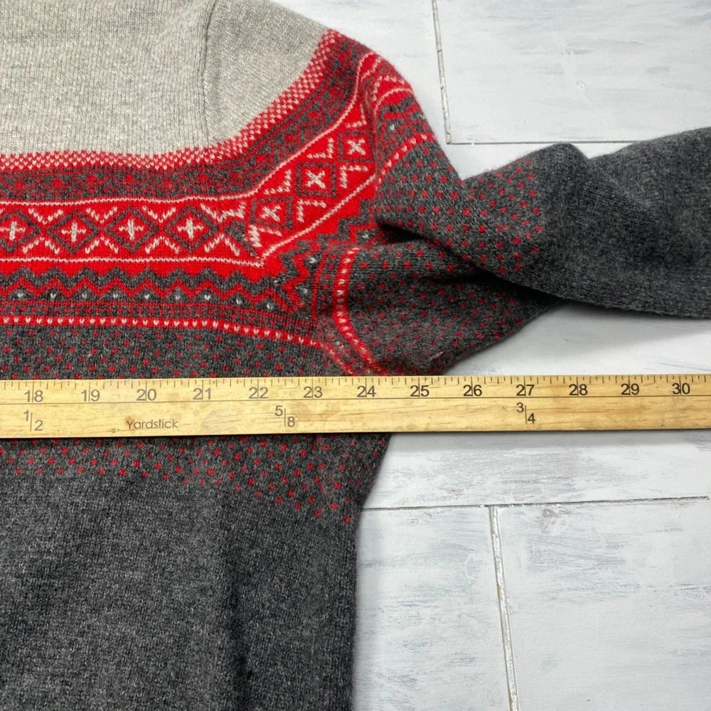 Banana Republic Merino Wool Fair Isle Hoodie Sweater Mens XL Grey Red Full Zip